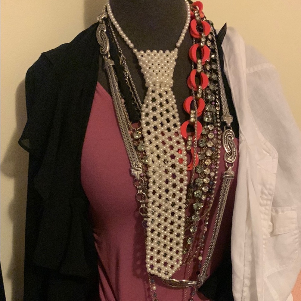 Statement Tie pearl Necklace with Coral Link *this is for only the one piece!!!
